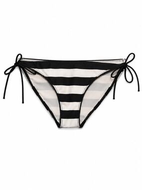 Black White Striped Bikini Bottom Side Tie Swim Bottom Women’s Medium